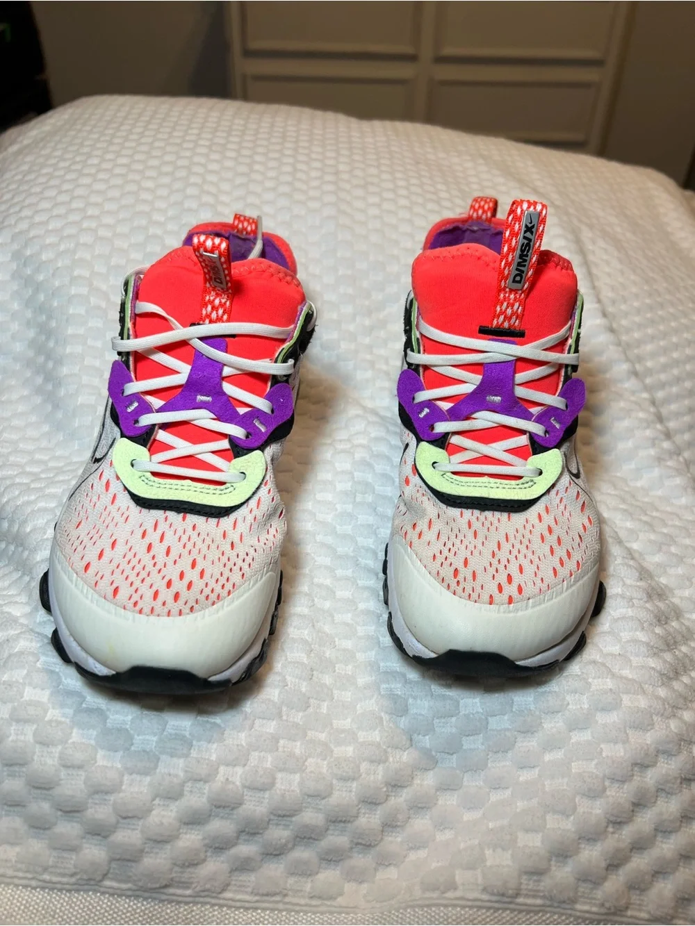 Nike Kids White Sneakers with Neon Pink, Purple & Lime Accents